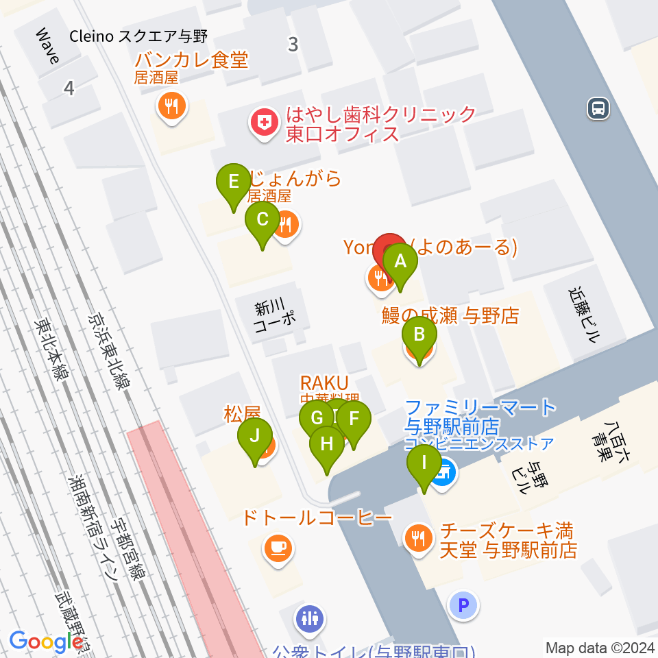 GalleryシャインEAST周辺のファミレス・ファーストフード一覧地図