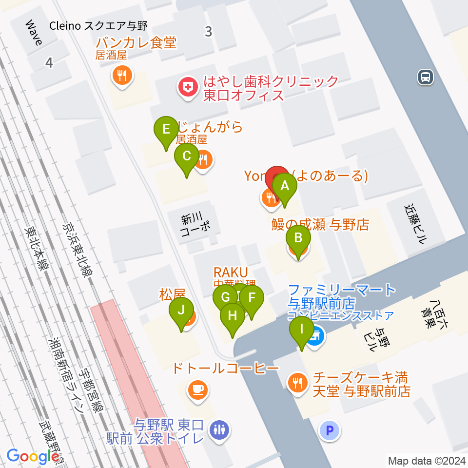 GalleryシャインEAST周辺のファミレス・ファーストフード一覧地図