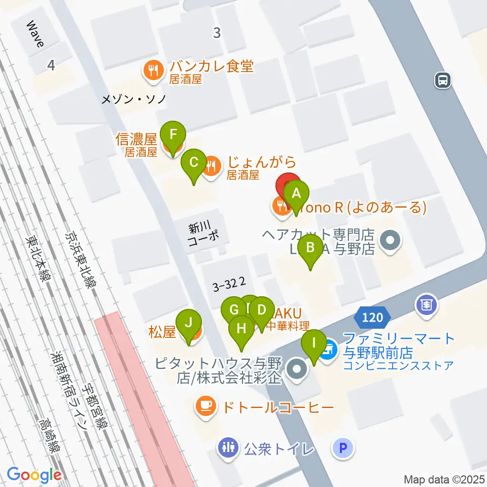 GalleryシャインEAST周辺のファミレス・ファーストフード一覧地図