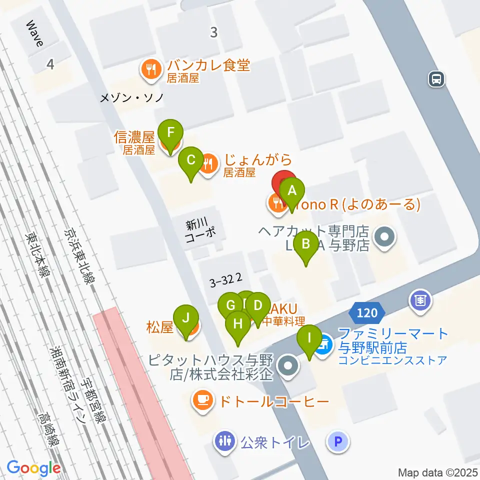 GalleryシャインEAST周辺のファミレス・ファーストフード一覧地図