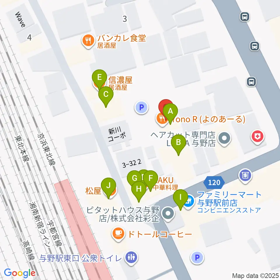 GalleryシャインEAST周辺のファミレス・ファーストフード一覧地図