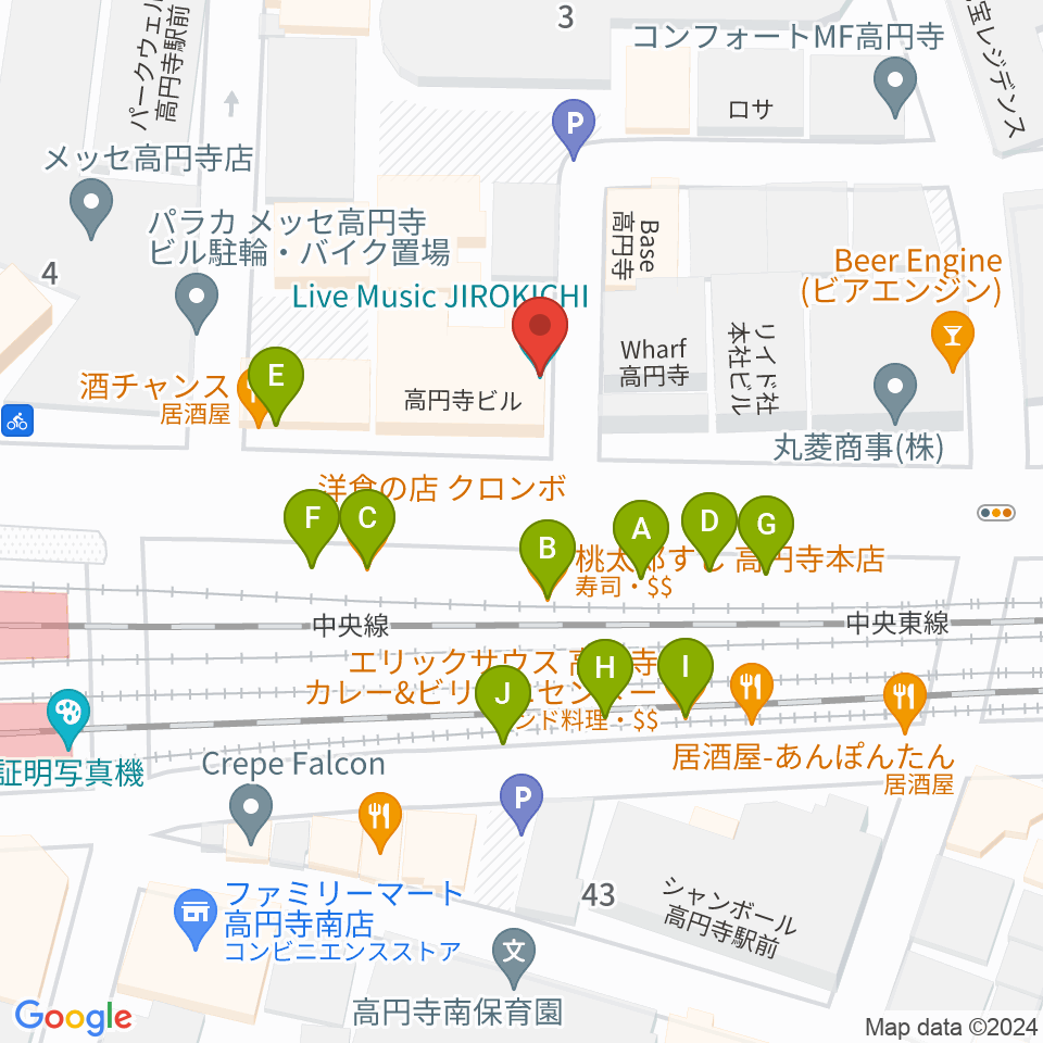 JIROKICHI周辺のファミレス・ファーストフード一覧地図