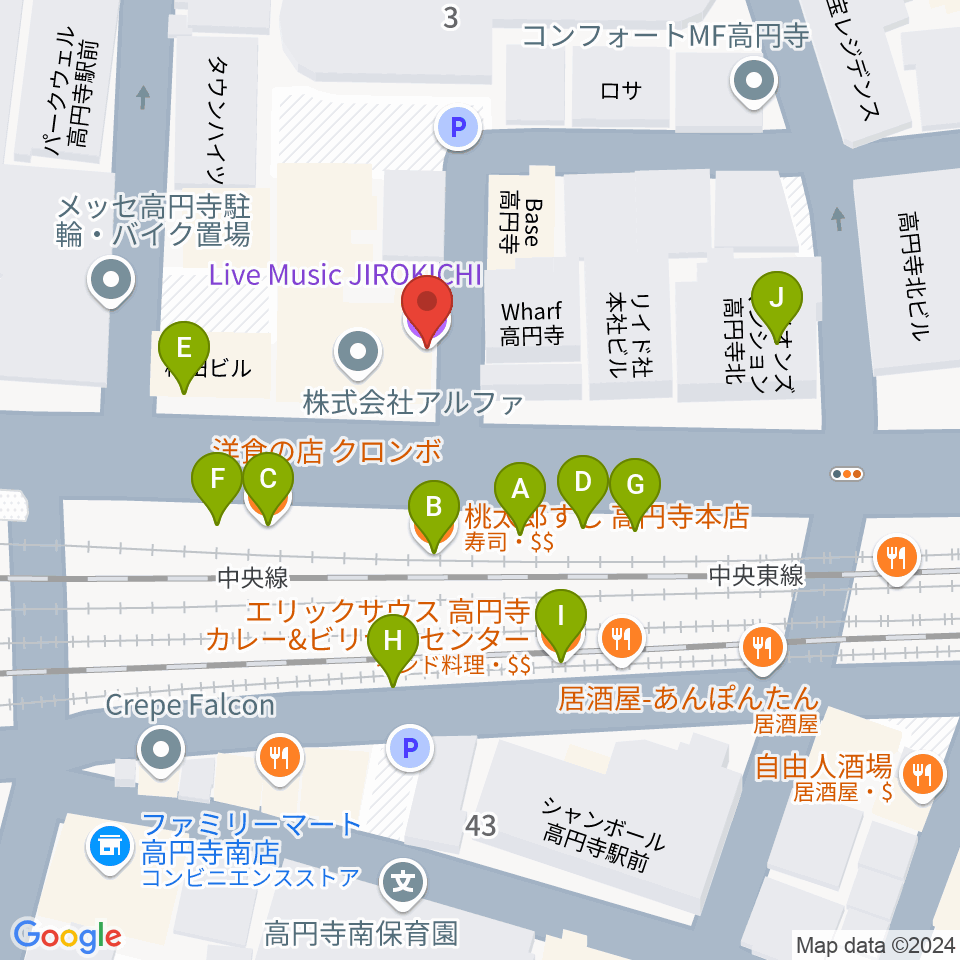 JIROKICHI周辺のファミレス・ファーストフード一覧地図