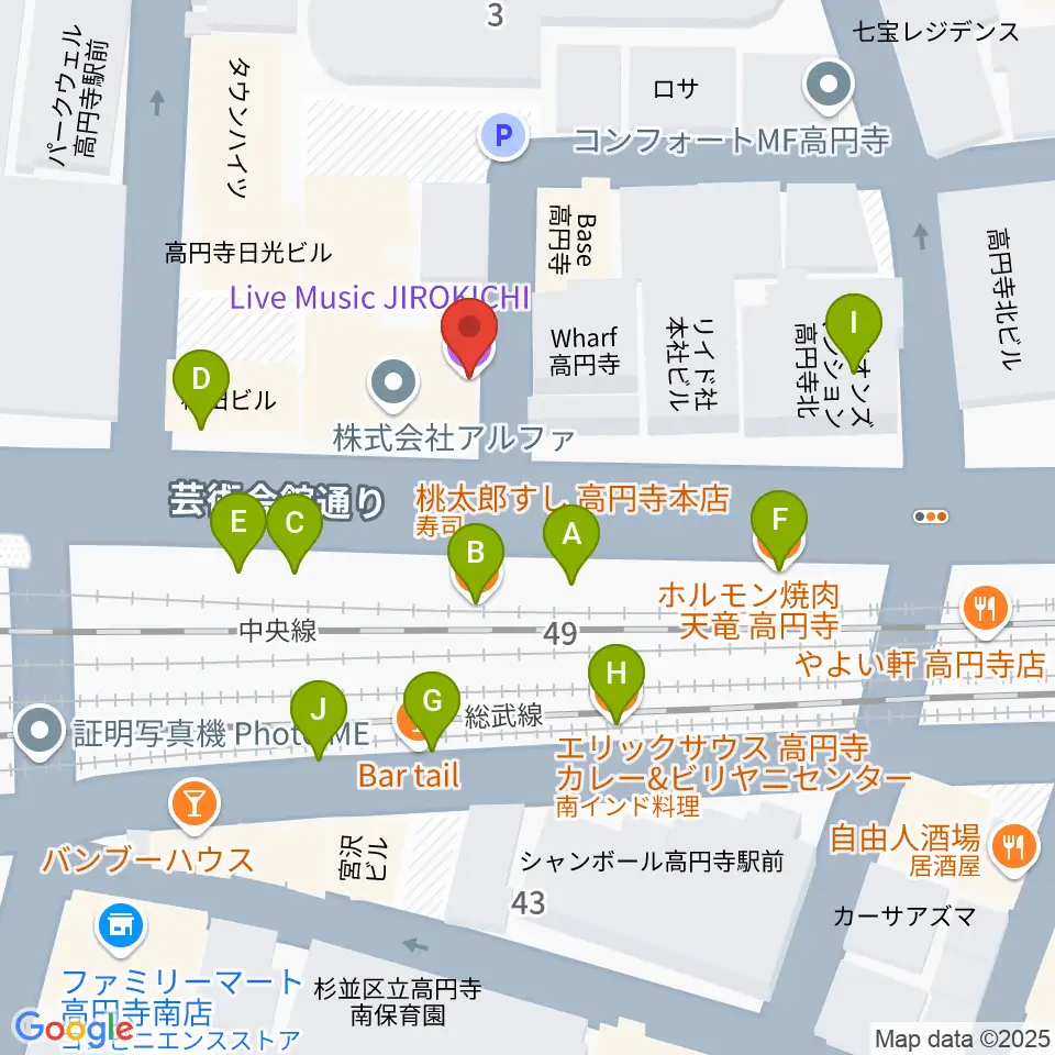 JIROKICHI周辺のファミレス・ファーストフード一覧地図