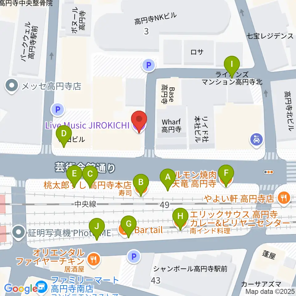 JIROKICHI周辺のファミレス・ファーストフード一覧地図