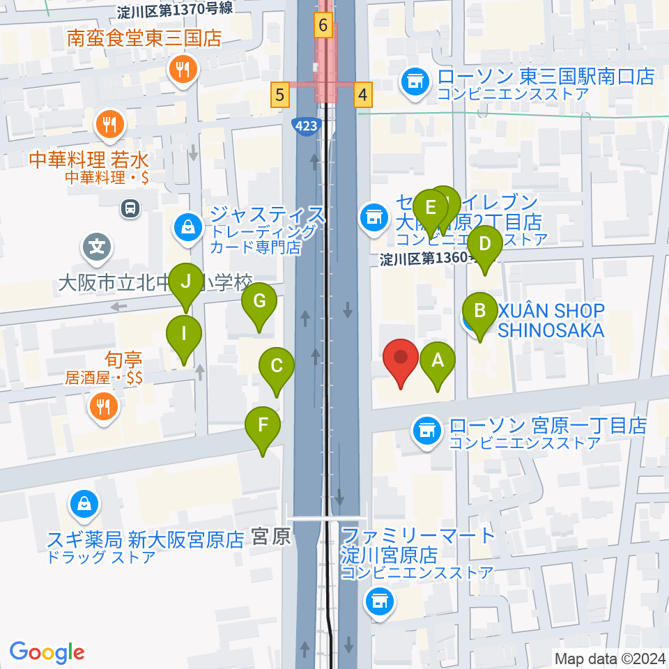 ビーテックジャパン大阪スタジオ周辺のファミレス・ファーストフード一覧地図