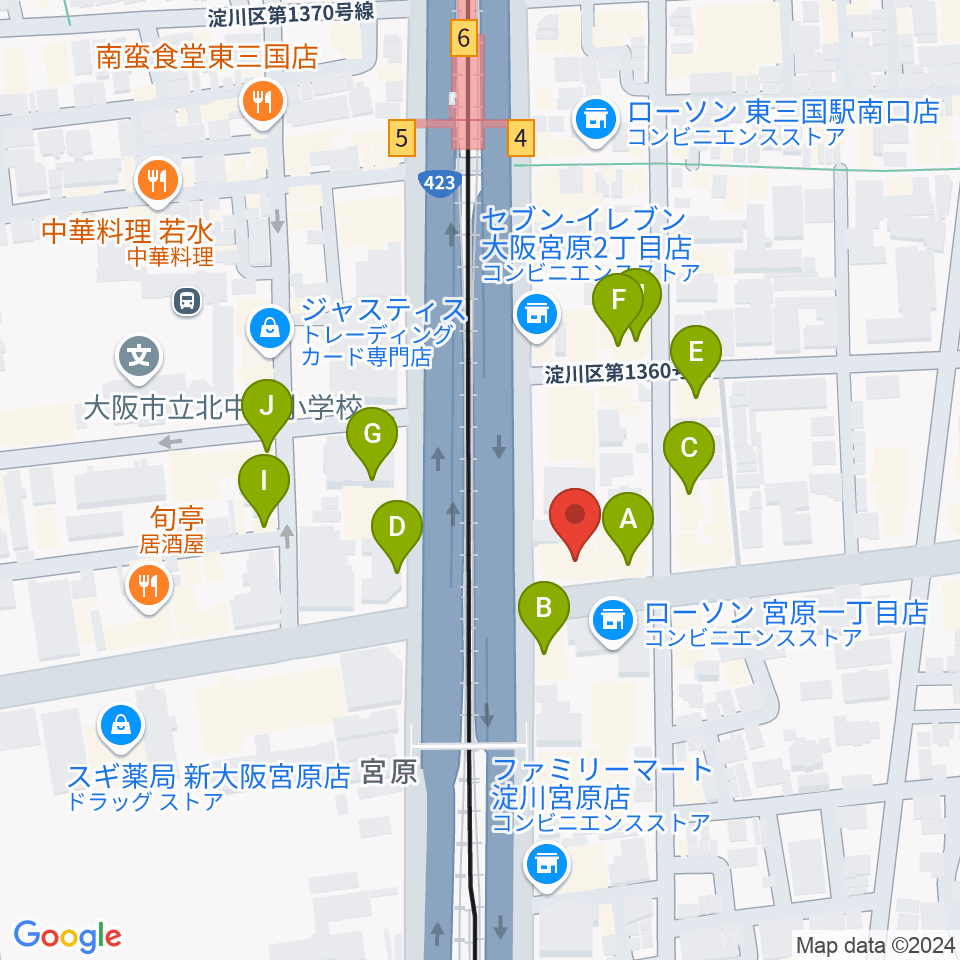 ビーテックジャパン大阪スタジオ周辺のファミレス・ファーストフード一覧地図