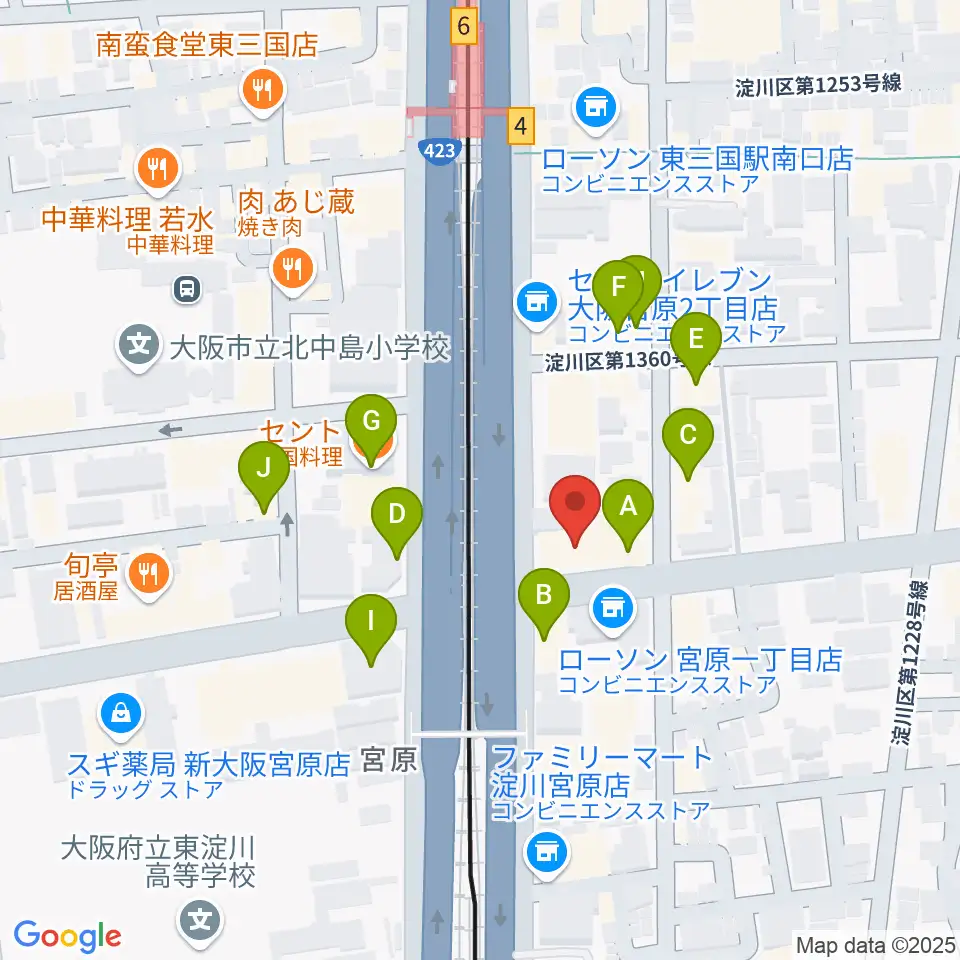 ビーテックジャパン大阪スタジオ周辺のファミレス・ファーストフード一覧地図