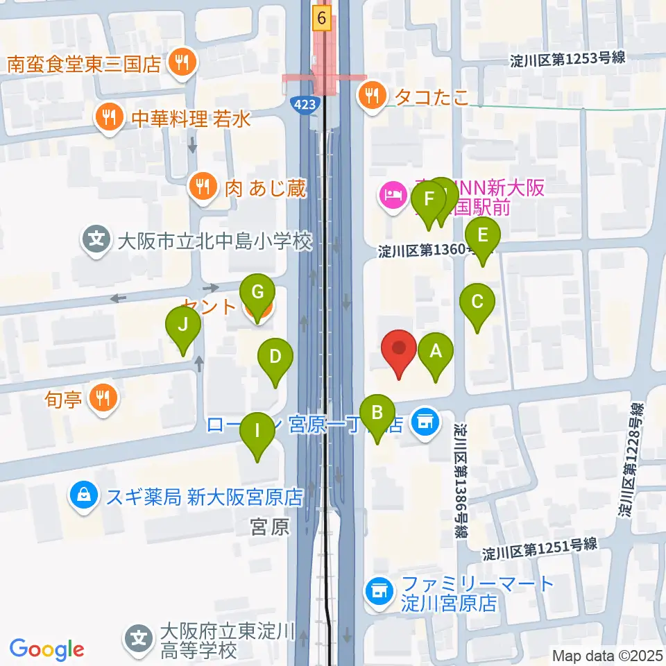 ビーテックジャパン大阪スタジオ周辺のファミレス・ファーストフード一覧地図