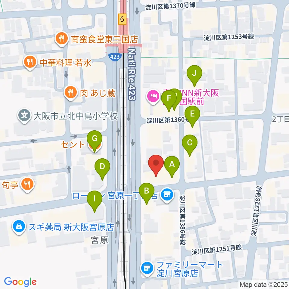 ビーテックジャパン大阪スタジオ周辺のファミレス・ファーストフード一覧地図