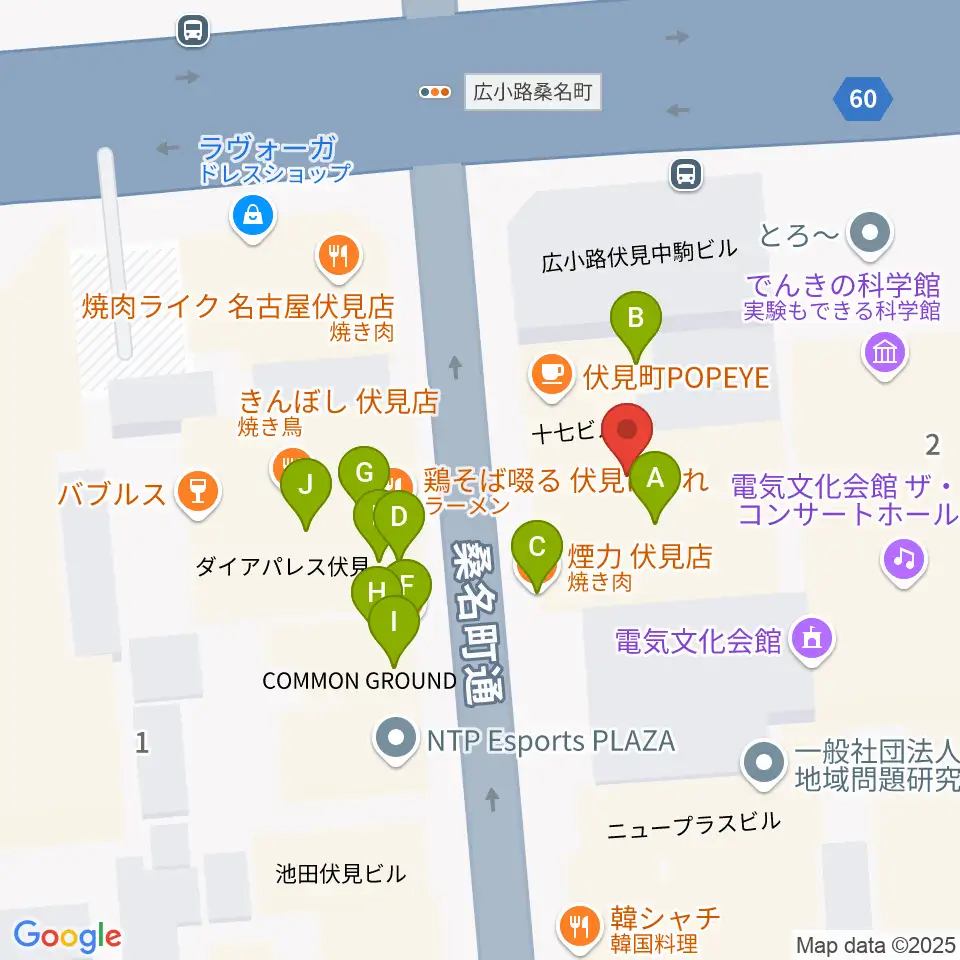 ドルチェ楽器 名古屋店周辺のファミレス・ファーストフード一覧地図