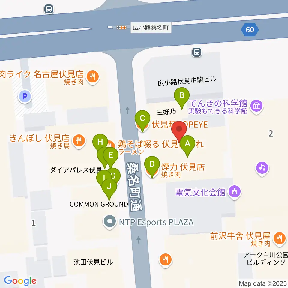 ドルチェ楽器 名古屋店周辺のファミレス・ファーストフード一覧地図