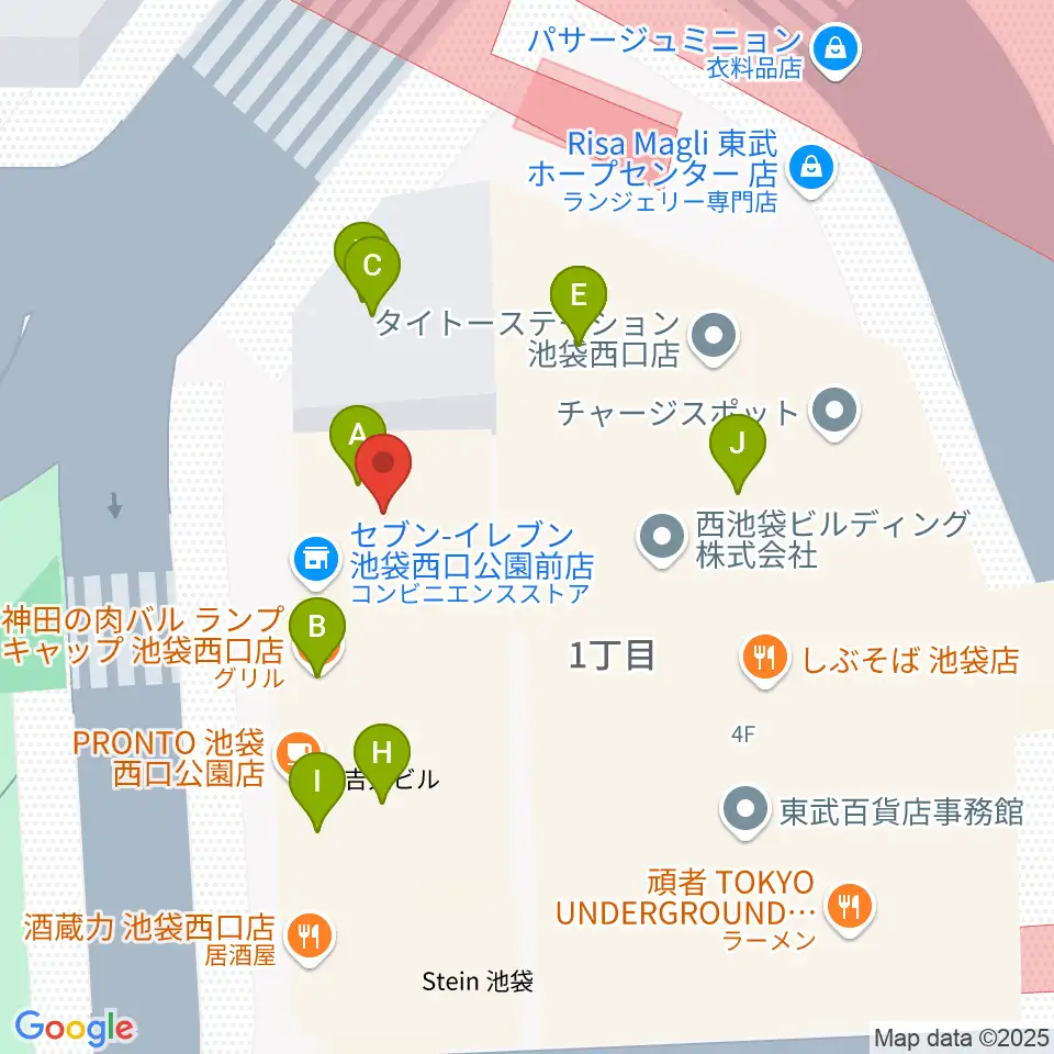 池袋Absolute Blue周辺のファミレス・ファーストフード一覧地図