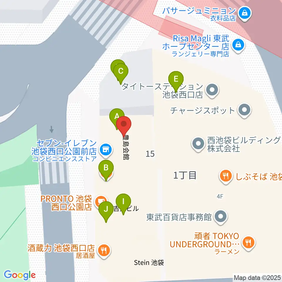 池袋Absolute Blue周辺のファミレス・ファーストフード一覧地図