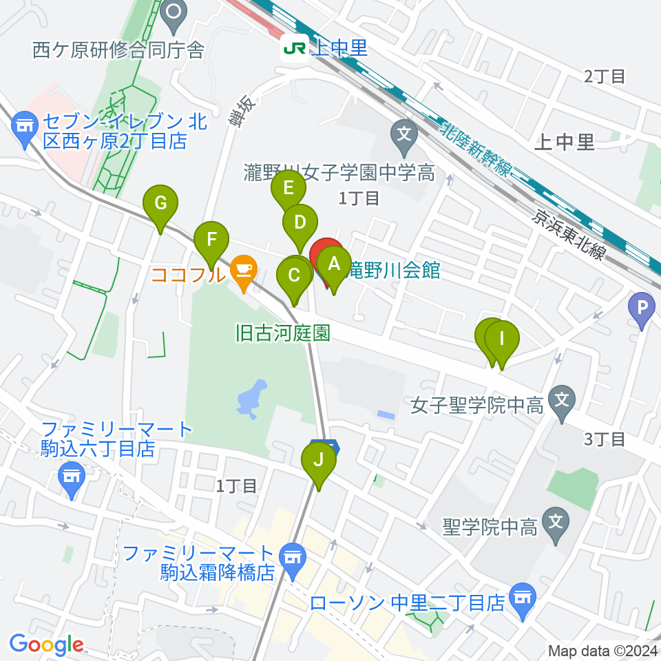 滝野川会館 音楽スタジオ周辺のファミレス・ファーストフード一覧地図