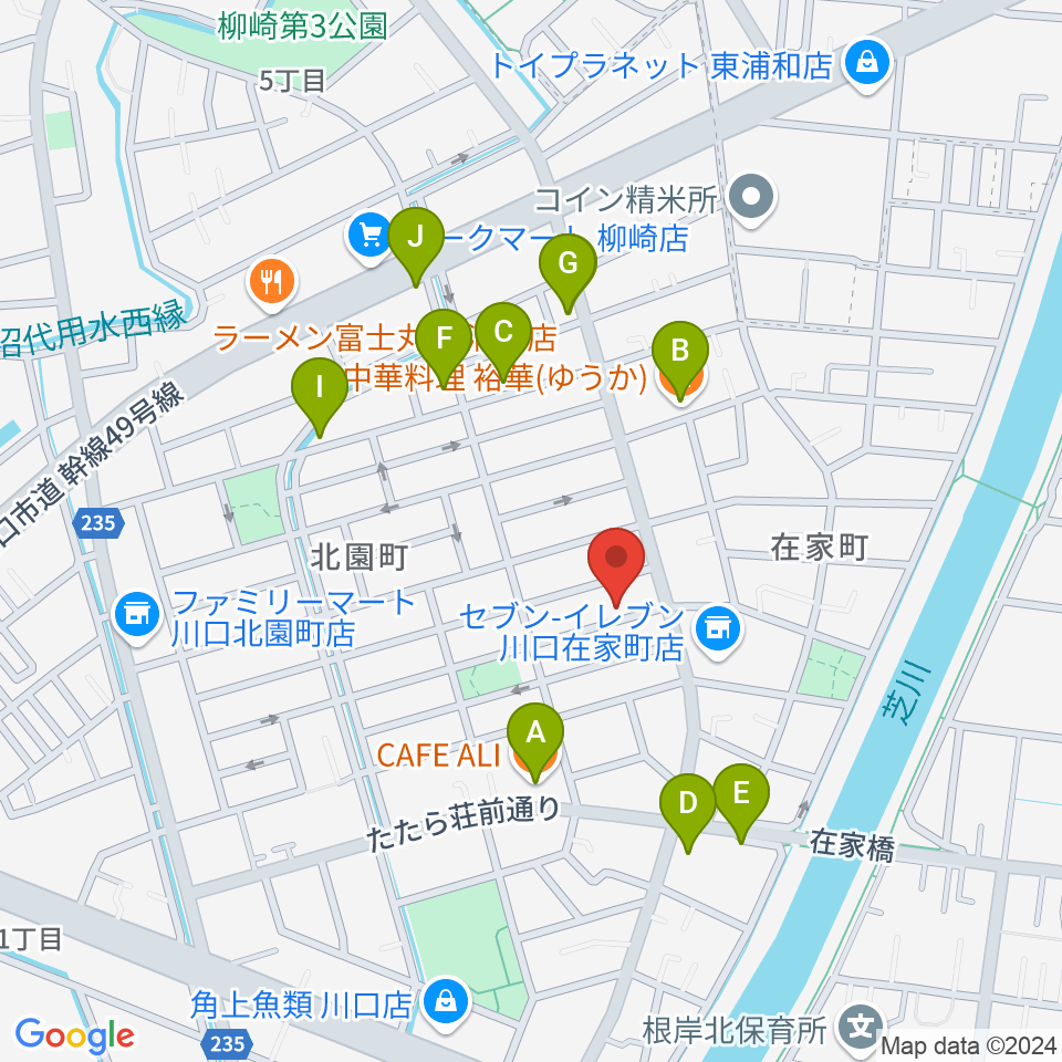 マスカット音楽教室周辺のファミレス・ファーストフード一覧地図