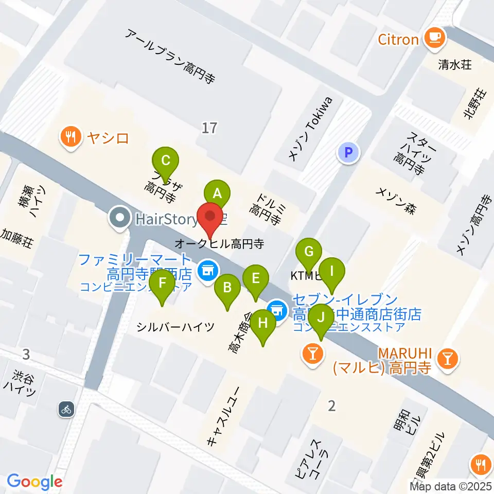 高円寺ShowBoat周辺のファミレス・ファーストフード一覧地図