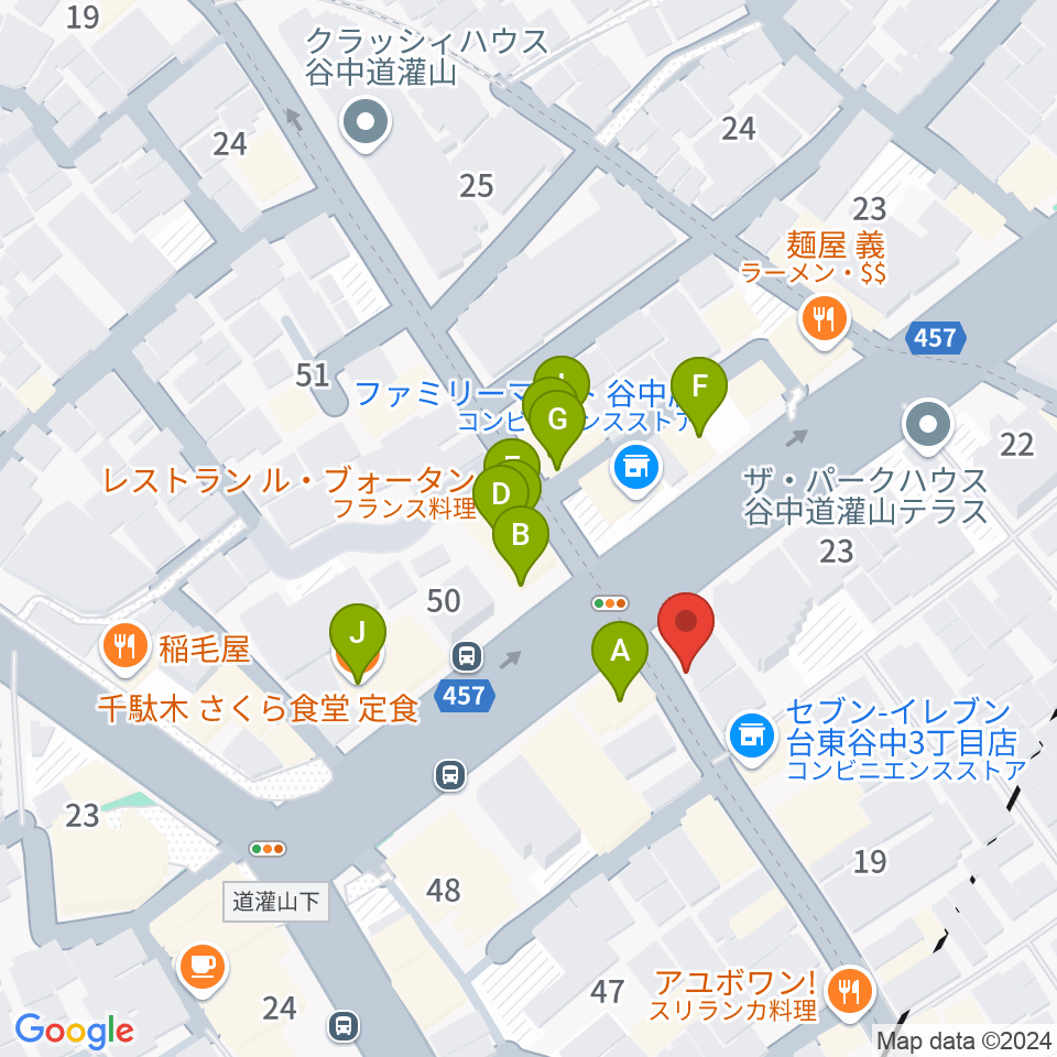 やなか音楽ホール周辺のファミレス・ファーストフード一覧地図