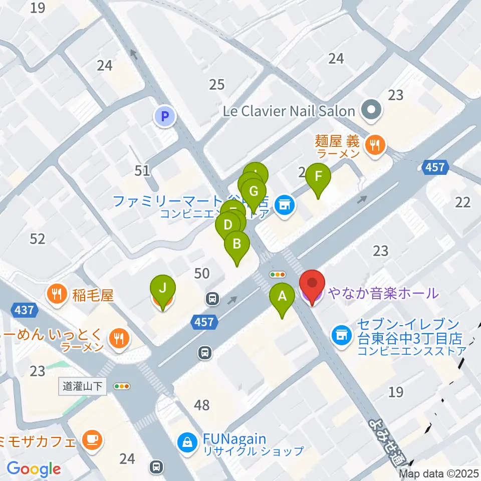 やなか音楽ホール周辺のファミレス・ファーストフード一覧地図