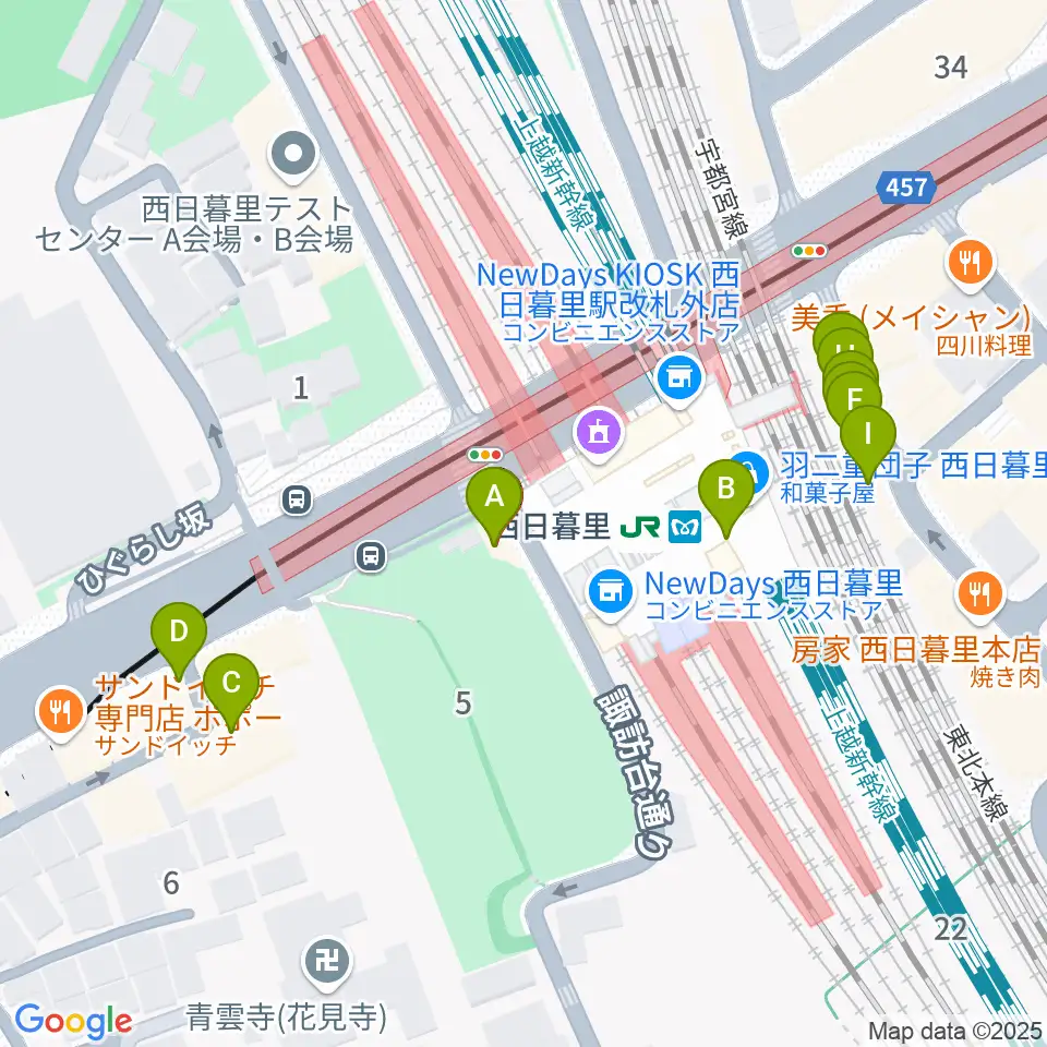 ハート音楽院ギター教室周辺のファミレス・ファーストフード一覧地図