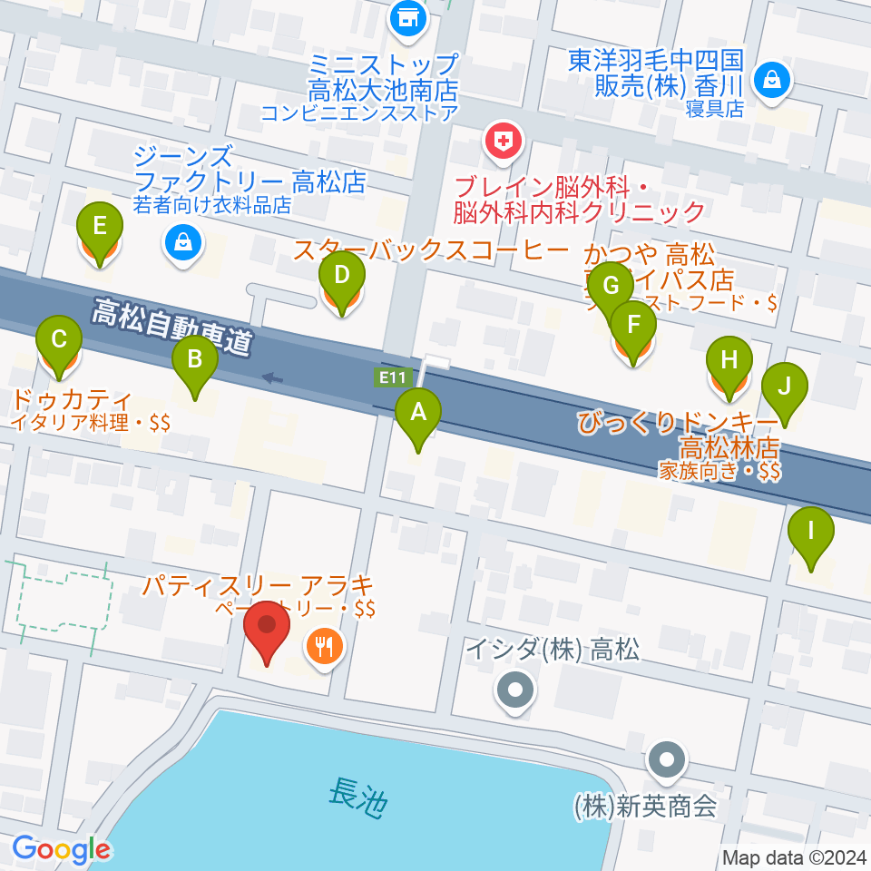 KUSAKA音楽教室周辺のファミレス・ファーストフード一覧地図