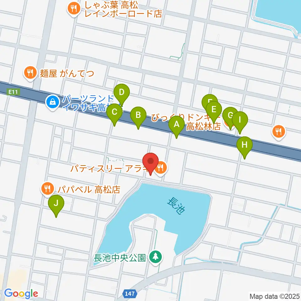 KUSAKA音楽教室周辺のファミレス・ファーストフード一覧地図