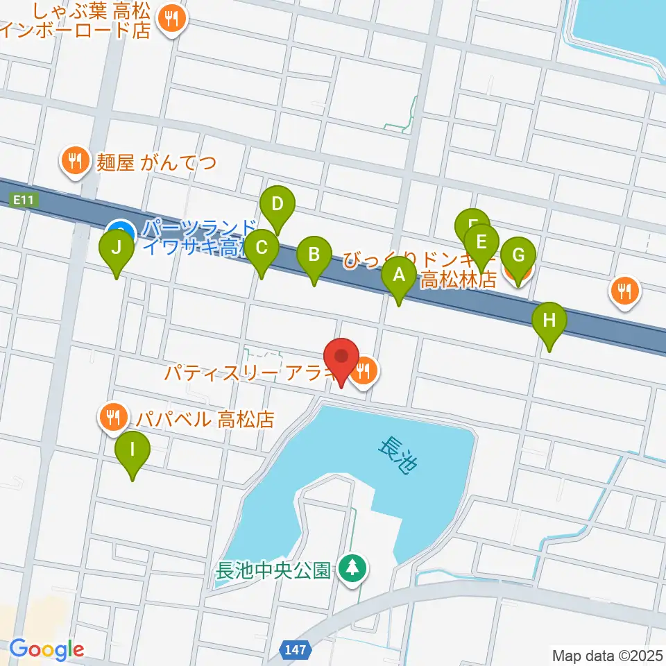 KUSAKA音楽教室周辺のファミレス・ファーストフード一覧地図