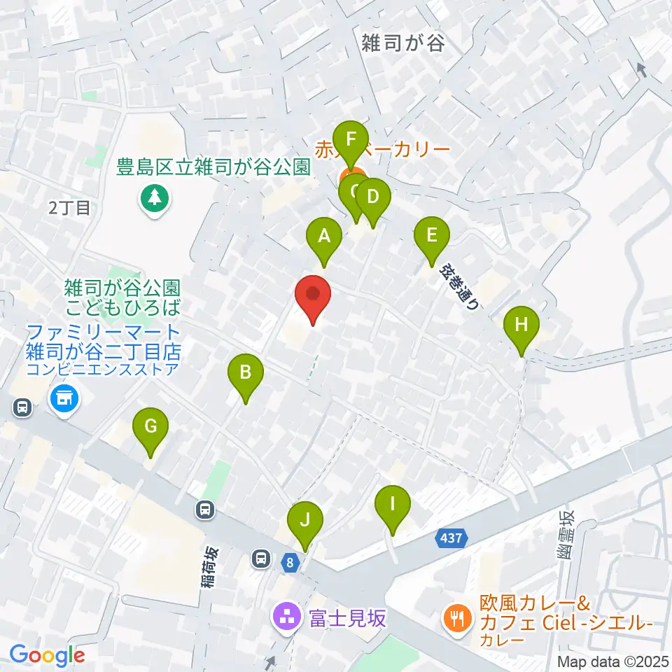 雑司が谷音楽堂周辺のファミレス・ファーストフード一覧地図