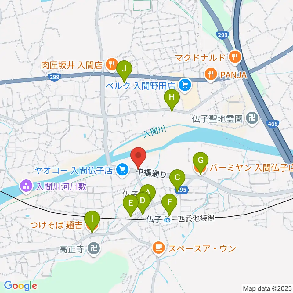 入間市文化創造アトリエ アミーゴ周辺のファミレス・ファーストフード一覧地図