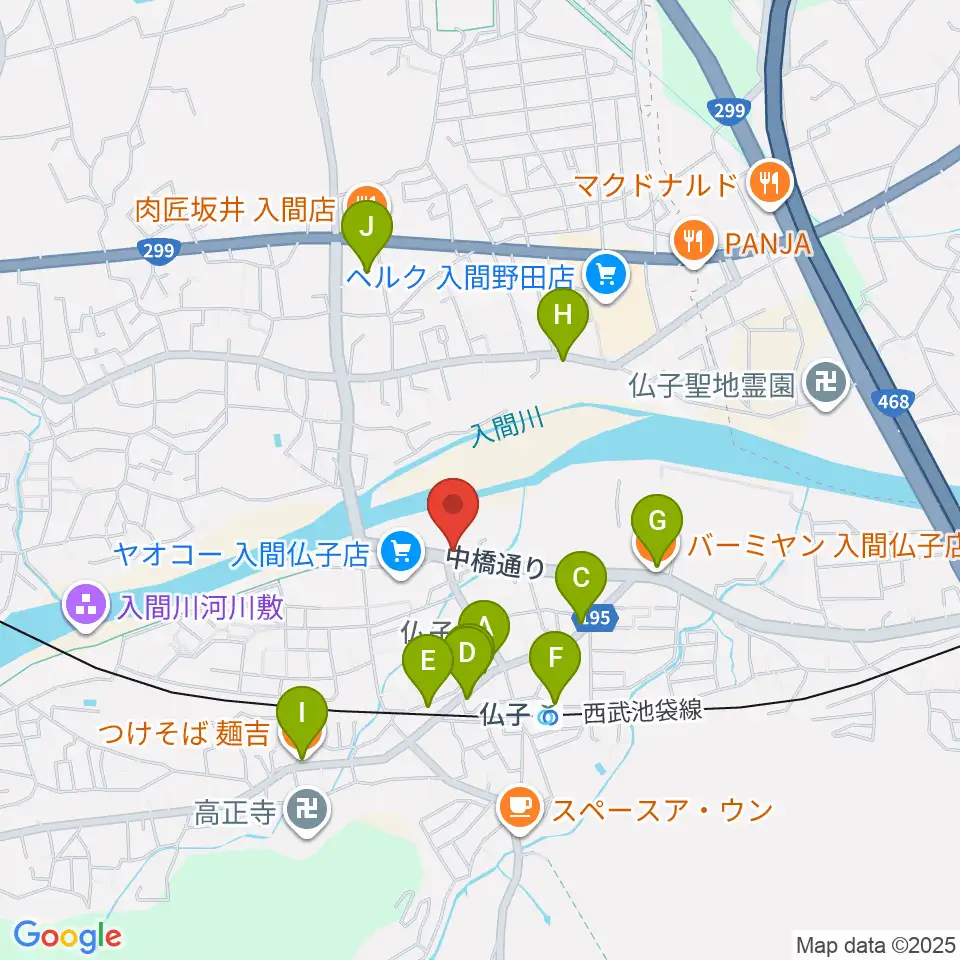入間市文化創造アトリエ アミーゴ周辺のファミレス・ファーストフード一覧地図