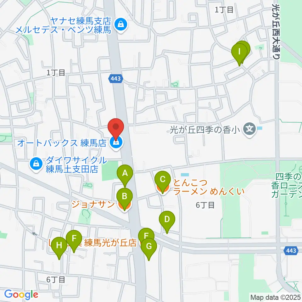 日本ピアノギャラリー ドルチェホール周辺のファミレス・ファーストフード一覧地図