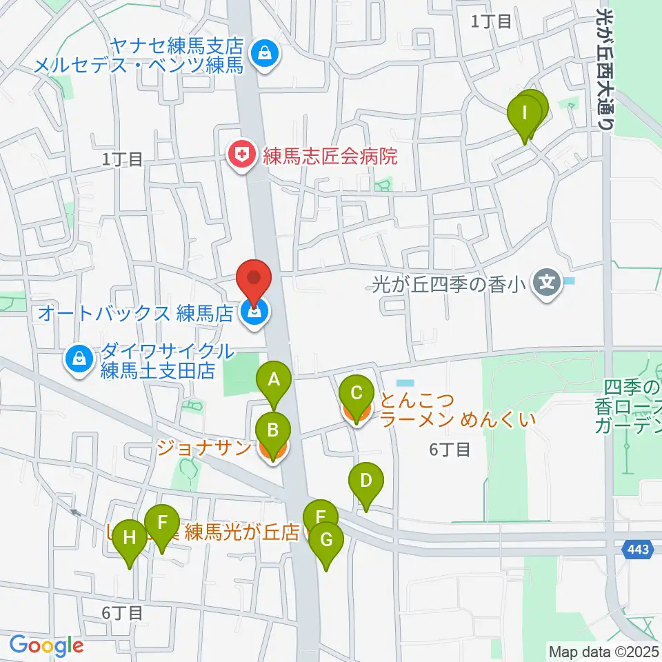 日本ピアノギャラリー ドルチェホール周辺のファミレス・ファーストフード一覧地図