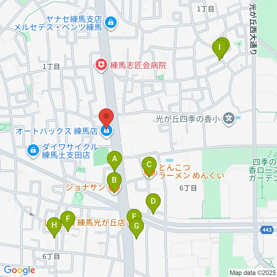 日本ピアノギャラリー ドルチェホール周辺のファミレス・ファーストフード一覧地図