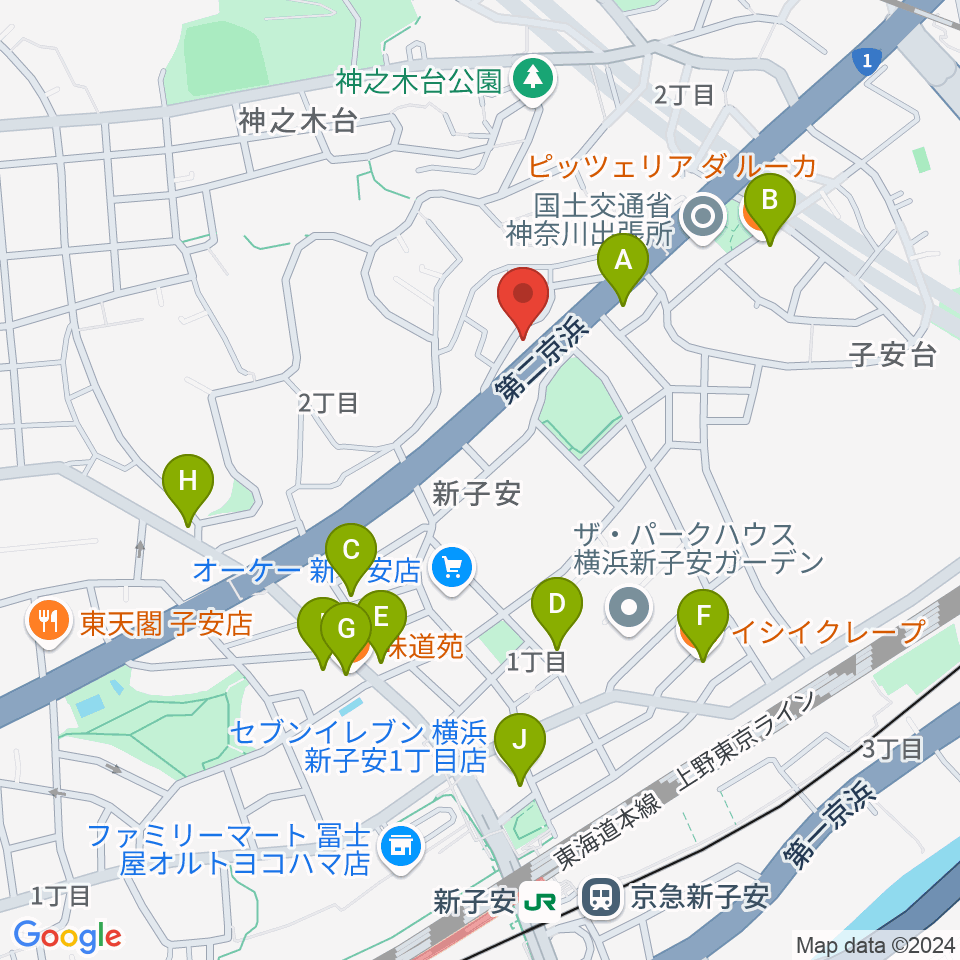 日本ピアノギャラリー横浜店周辺のファミレス・ファーストフード一覧地図