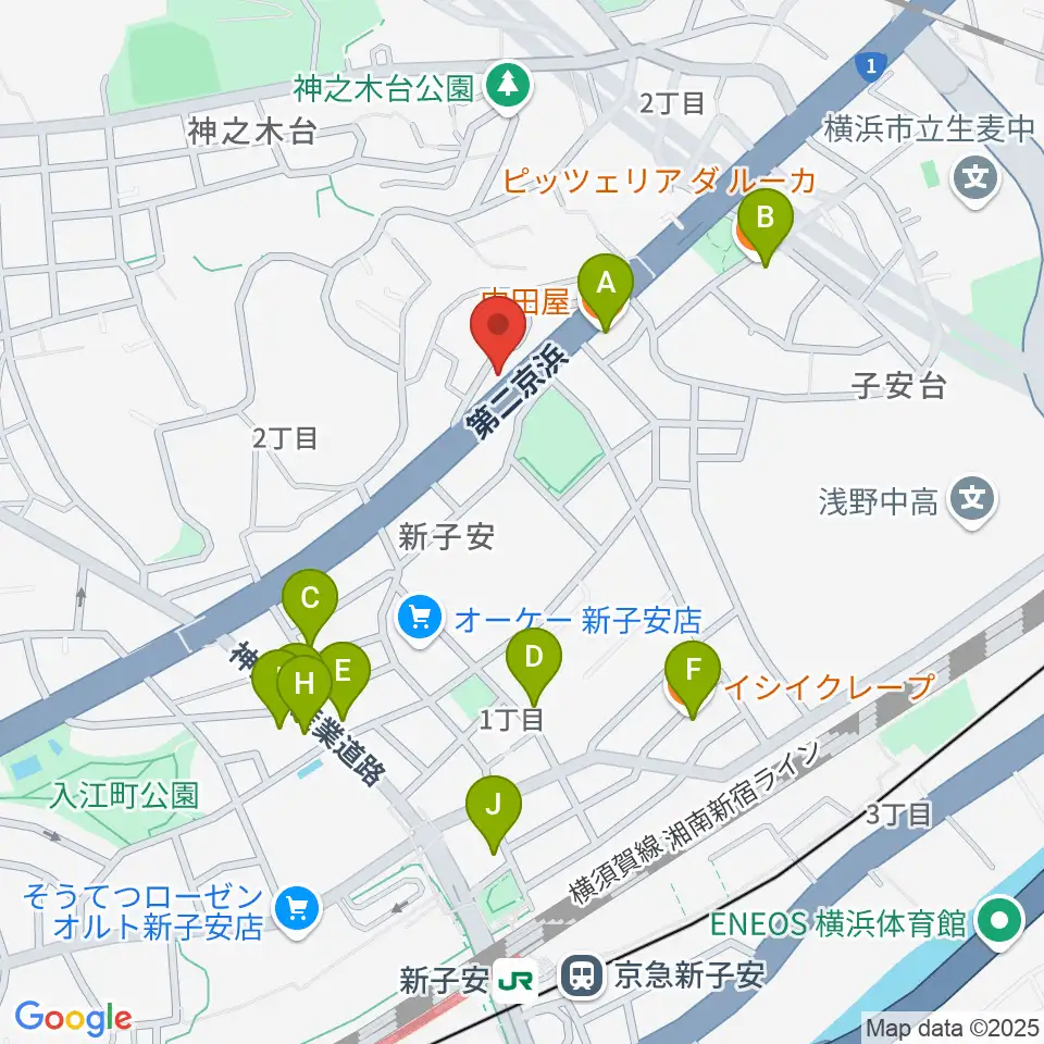日本ピアノギャラリー横浜店周辺のファミレス・ファーストフード一覧地図