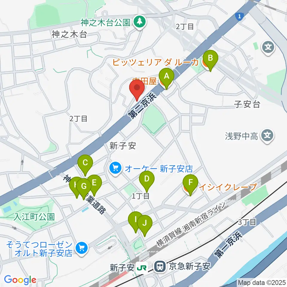 日本ピアノギャラリー横浜店周辺のファミレス・ファーストフード一覧地図