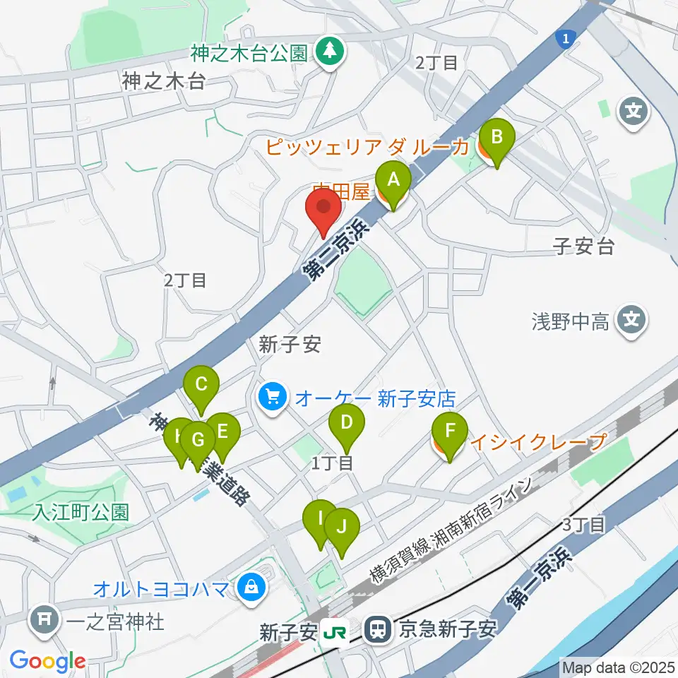 日本ピアノギャラリー横浜店周辺のファミレス・ファーストフード一覧地図