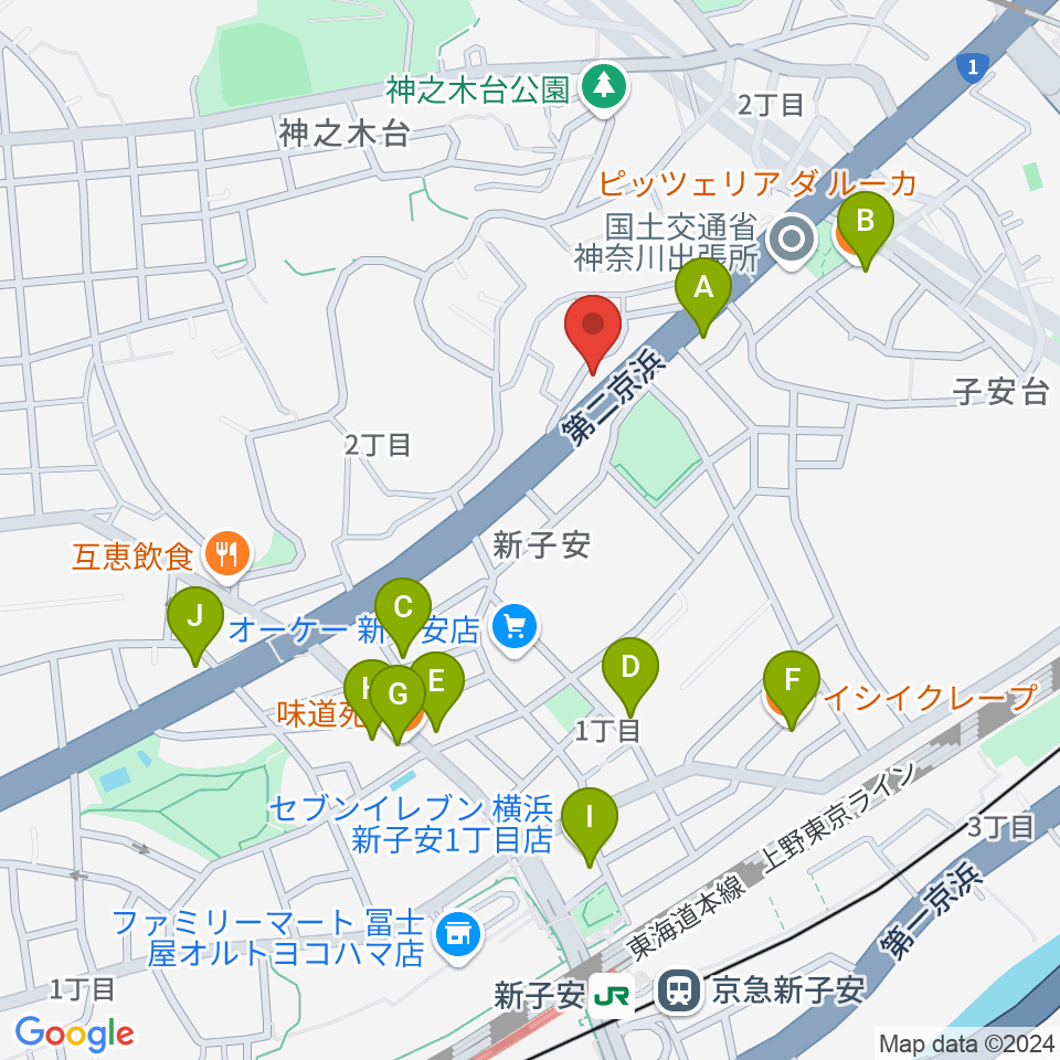 日本ピアノギャラリー横浜店 D-Studio周辺のファミレス・ファーストフード一覧地図