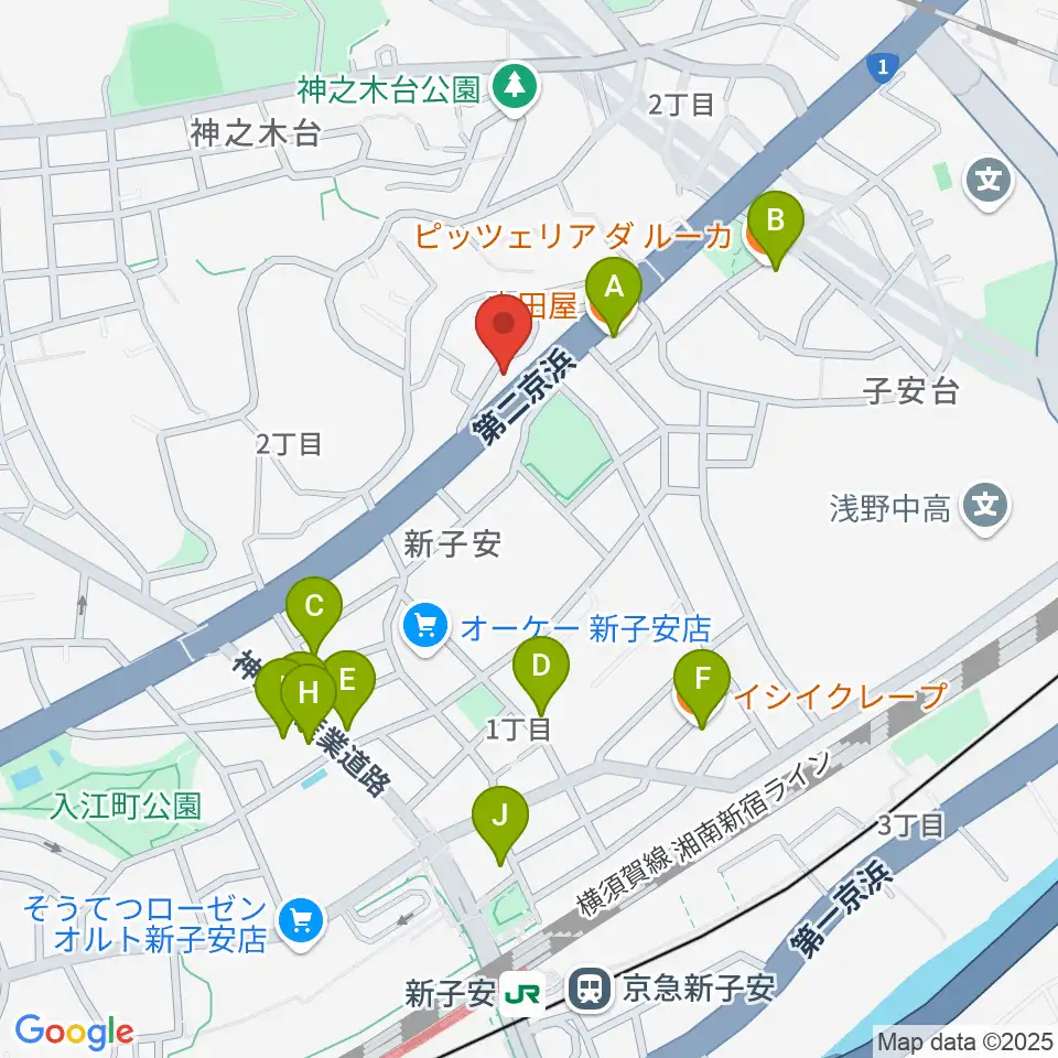 日本ピアノギャラリー横浜店 D-Studio周辺のファミレス・ファーストフード一覧地図