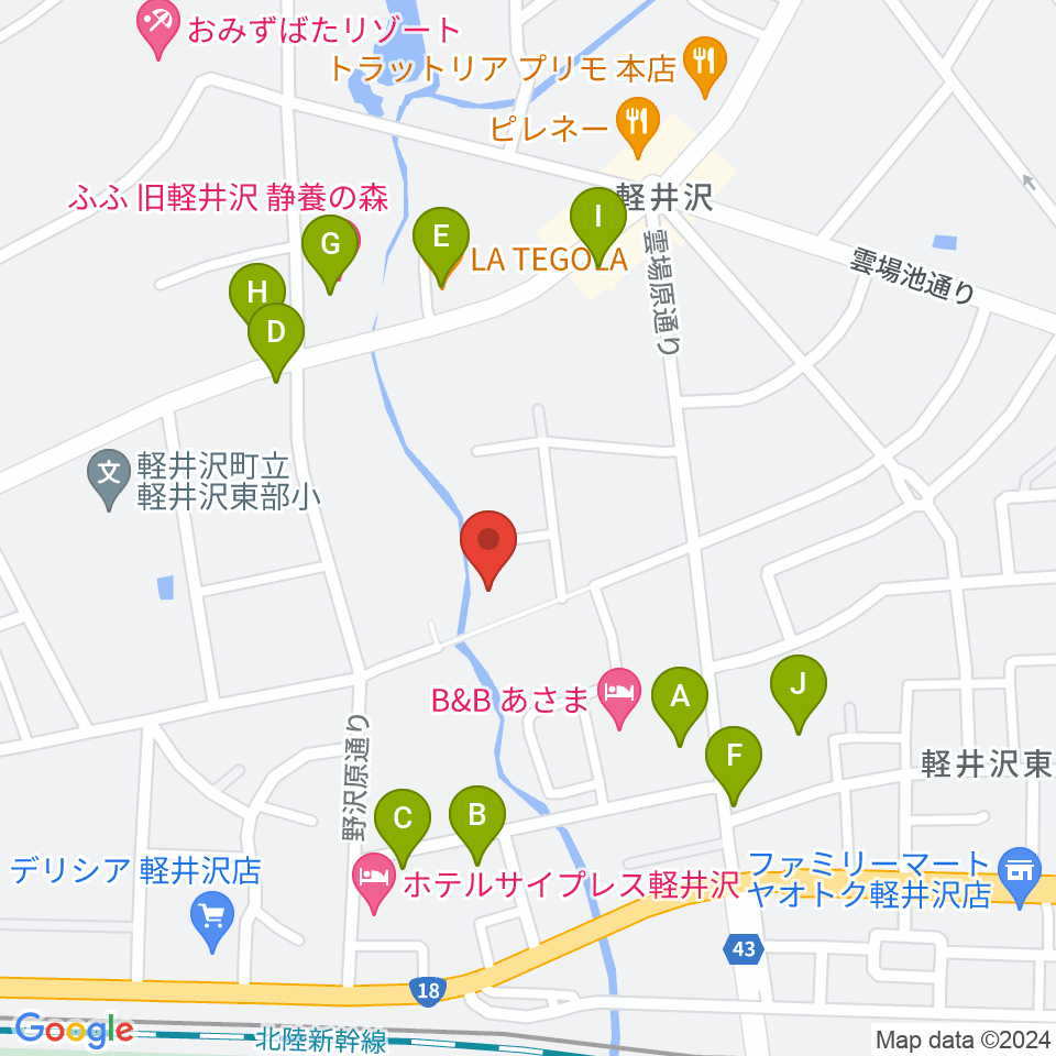軽井沢ヴィラセシリア音楽堂周辺のファミレス・ファーストフード一覧地図