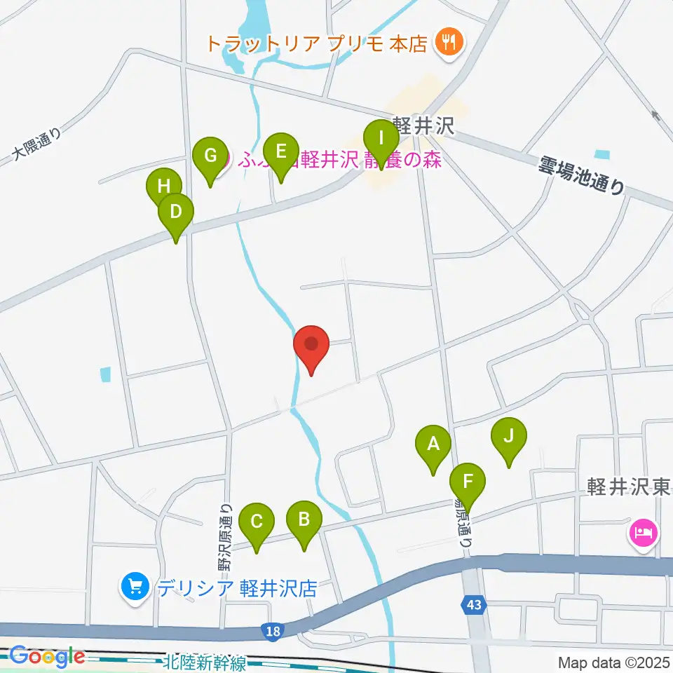 軽井沢ヴィラセシリア音楽堂周辺のファミレス・ファーストフード一覧地図