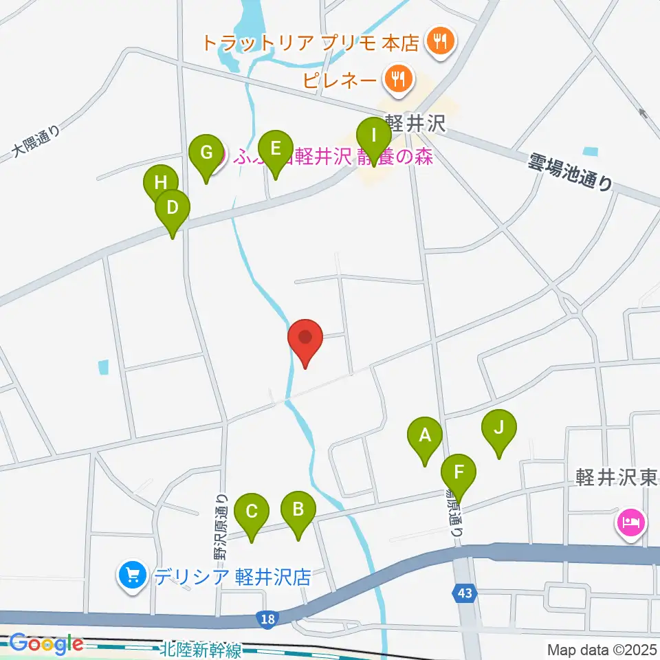 軽井沢ヴィラセシリア音楽堂周辺のファミレス・ファーストフード一覧地図