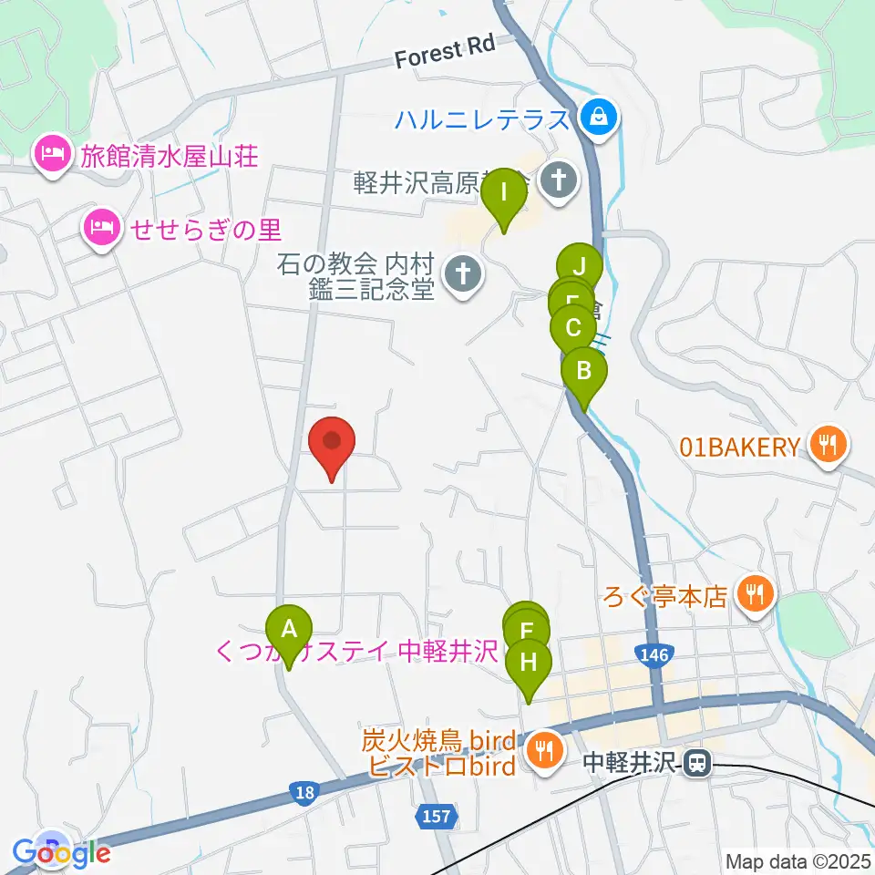 軽井沢コルネ音楽堂周辺のファミレス・ファーストフード一覧地図