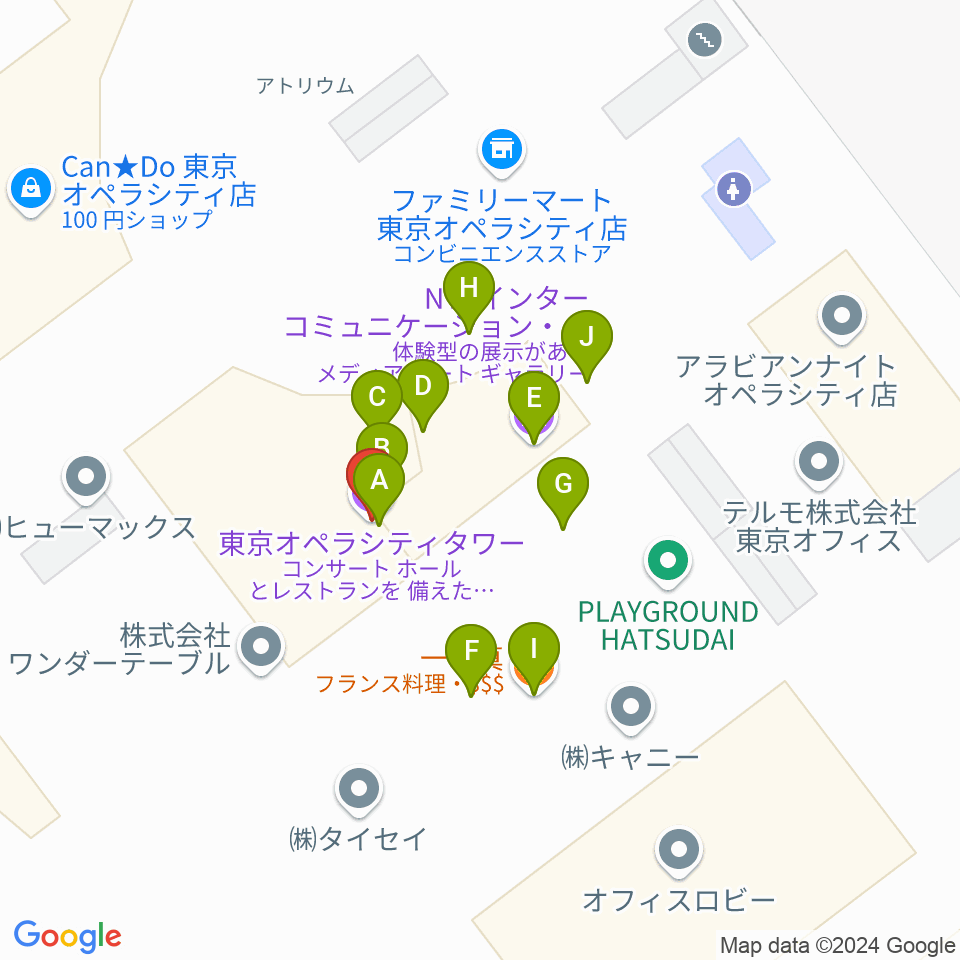 NTT ICC周辺のファミレス・ファーストフード一覧地図