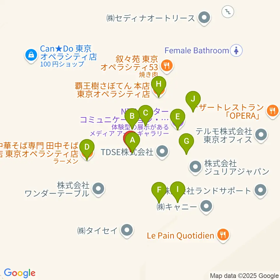 NTT ICC周辺のファミレス・ファーストフード一覧地図