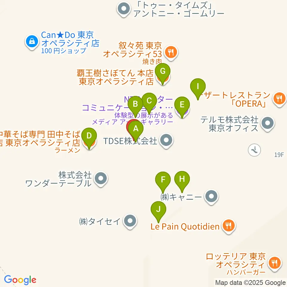 NTT ICC周辺のファミレス・ファーストフード一覧地図