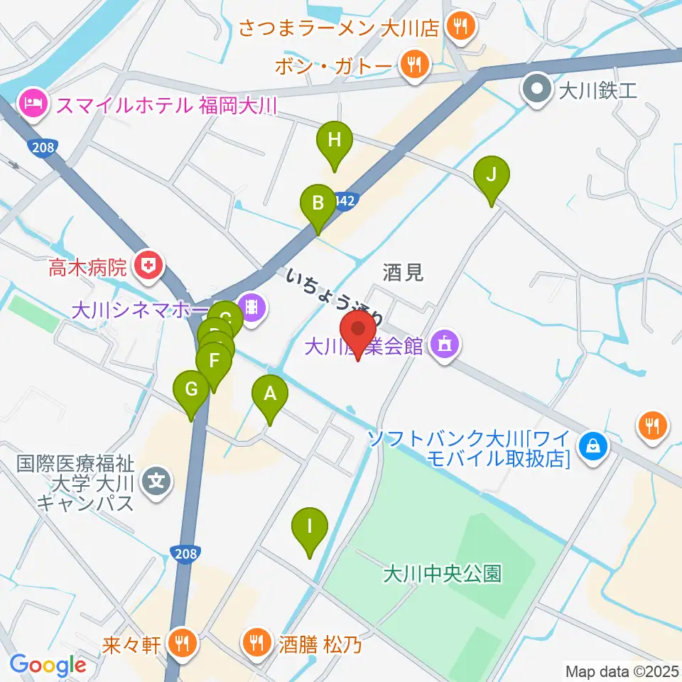 大川市文化センター周辺のファミレス・ファーストフード一覧地図
