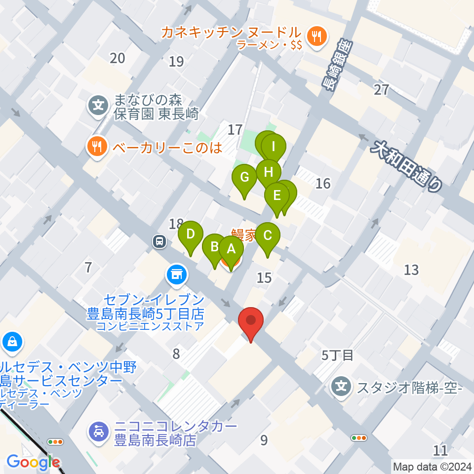 一音会 ひびきホール周辺のファミレス・ファーストフード一覧地図