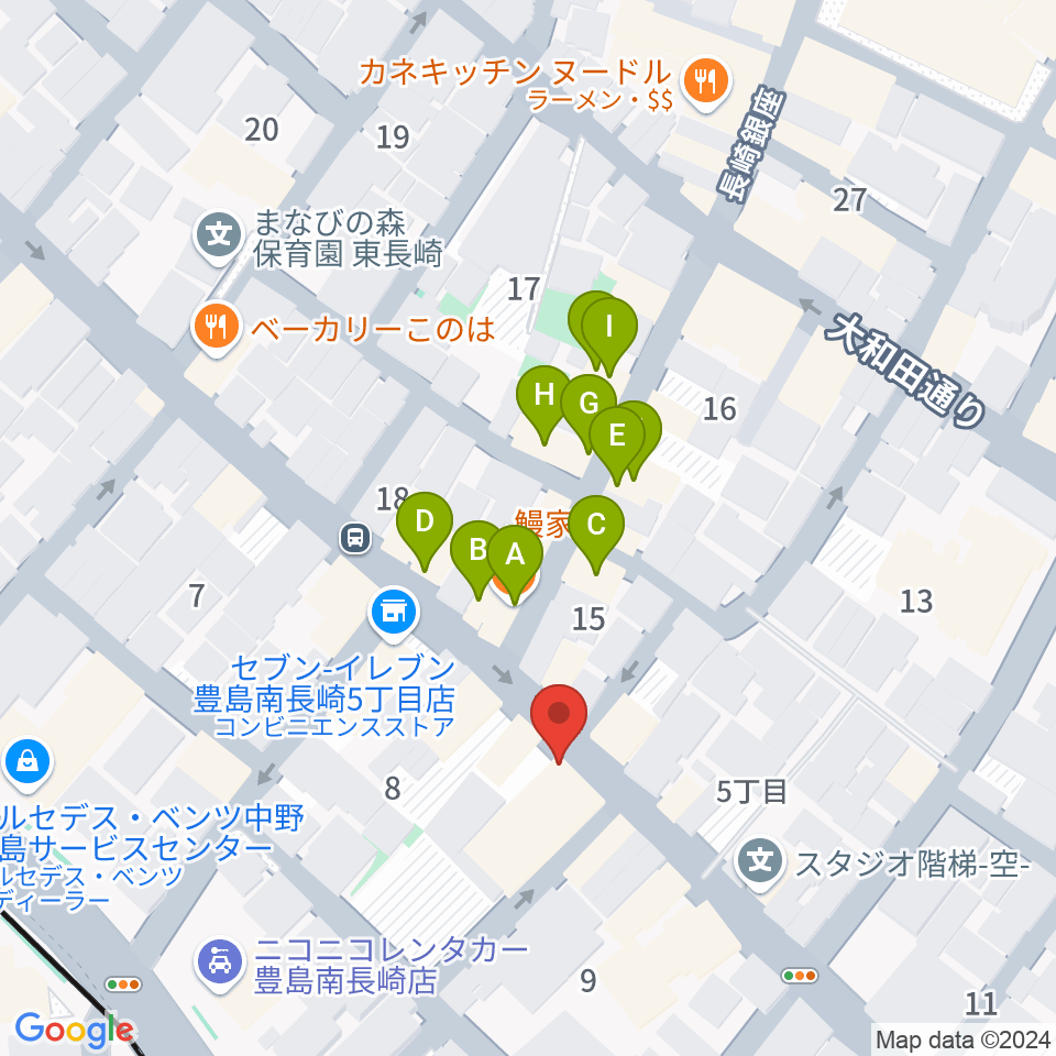 一音会 ひびきホール周辺のファミレス・ファーストフード一覧地図