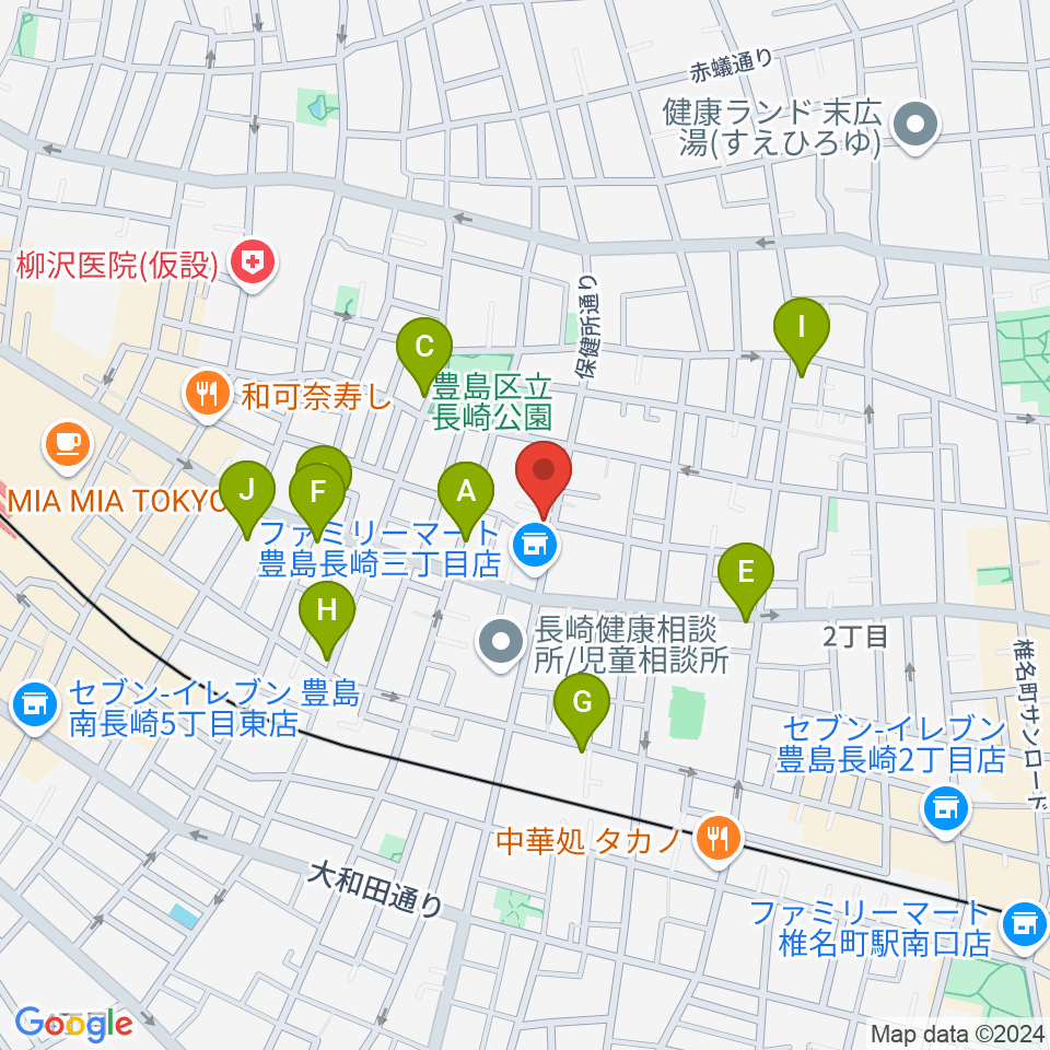 一音会ミュージックスクール周辺のファミレス・ファーストフード一覧地図